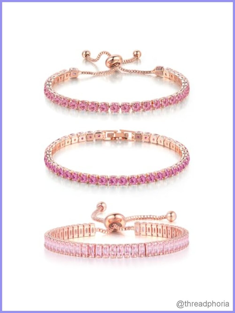 3 Piece Tennis Bracelet Set Rose Gold Plated Brass Cubic Zirconia Adjustable